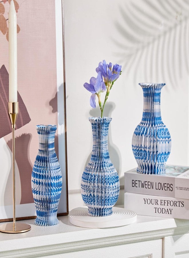 Homarkable 3 Pcs Blue and White Paper Honeycomb Vase, Foldable Decorative Vase with Magnetic Closure, Chinoiserie Décor Vase, Reusable Table Centerpiece for Wedding, Baby Shower, Home Decor - Image 5